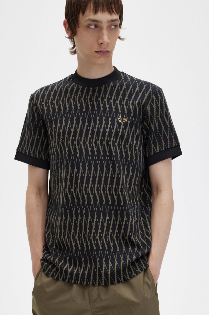 Camiseta Fred Perry Argyle Jacquard Hombre Negros | LMXSX25754