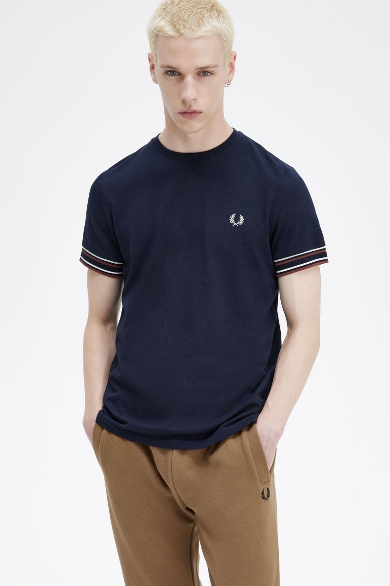 Camiseta Fred Perry Bold Tipped Piqué Hombre Azul Marino | GMXEC27902