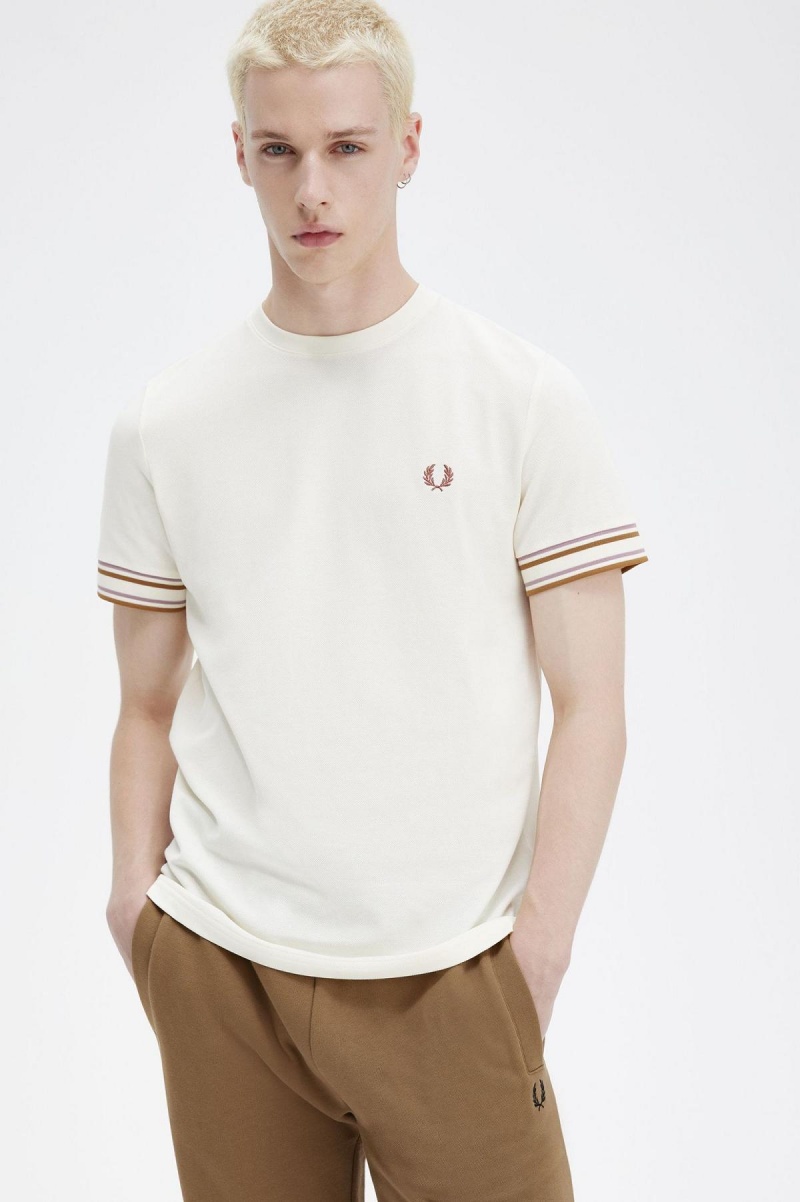 Camiseta Fred Perry Bold Tipped Piqué Hombre Ecru | MXEGJ21054