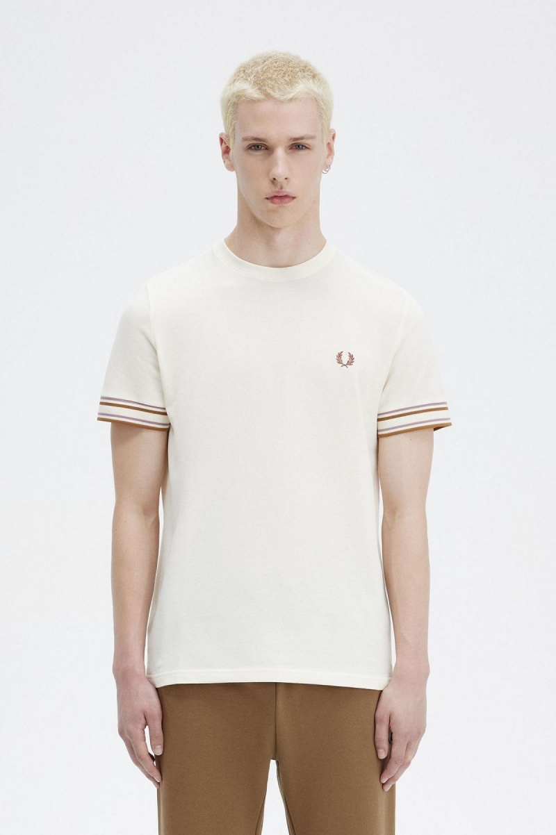 Camiseta Fred Perry Bold Tipped Piqué Hombre Ecru | MXEGJ21054