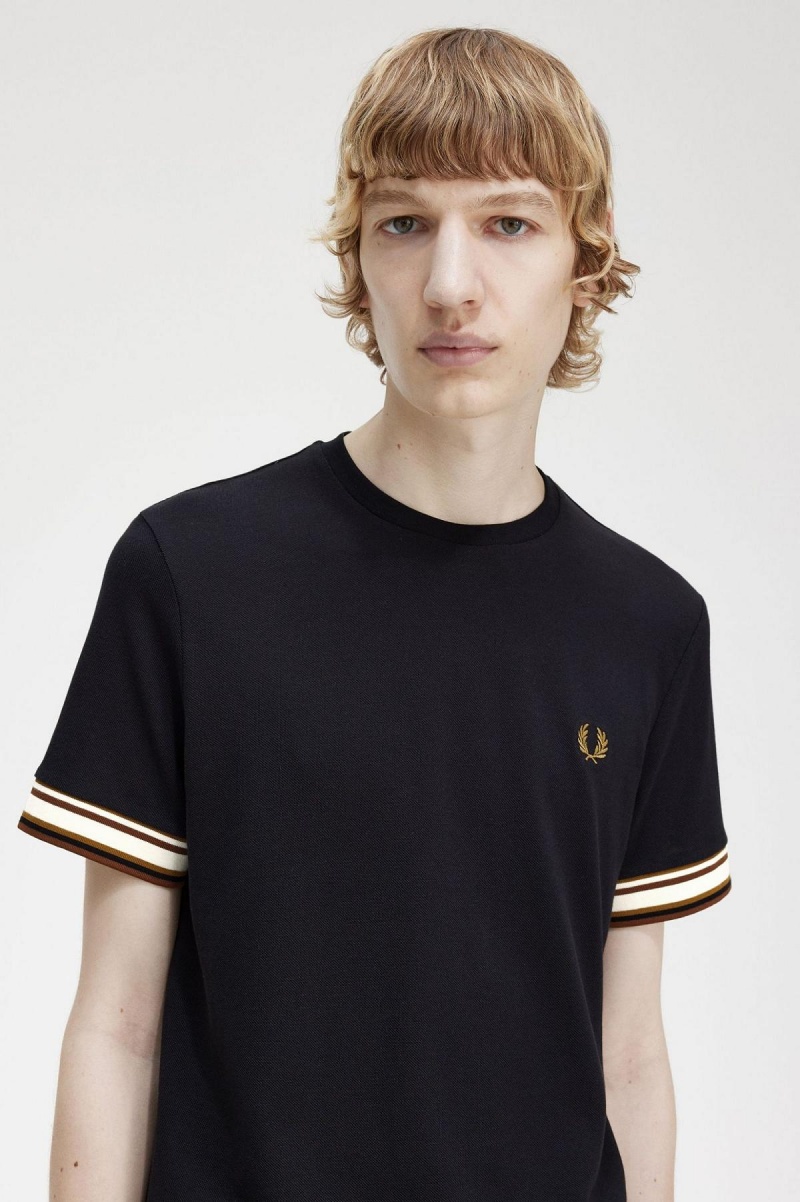 Camiseta Fred Perry Bold Tipped Piqué Hombre Negros | MXJZR71656