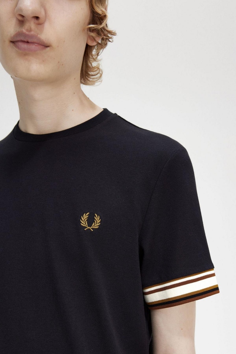 Camiseta Fred Perry Bold Tipped Piqué Hombre Negros | MXJZR71656