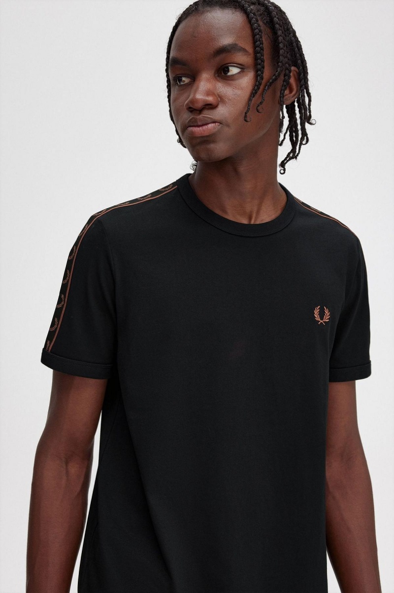 Camiseta Fred Perry Contrast Tape Ringer Hombre Negros Marrom | AMXWC92332