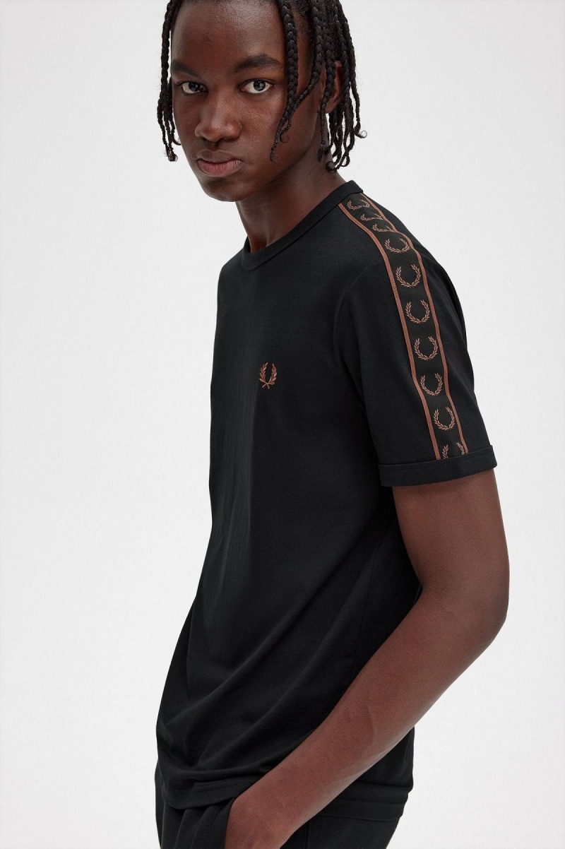 Camiseta Fred Perry Contrast Tape Ringer Hombre Negros Marrom | AMXWC92332