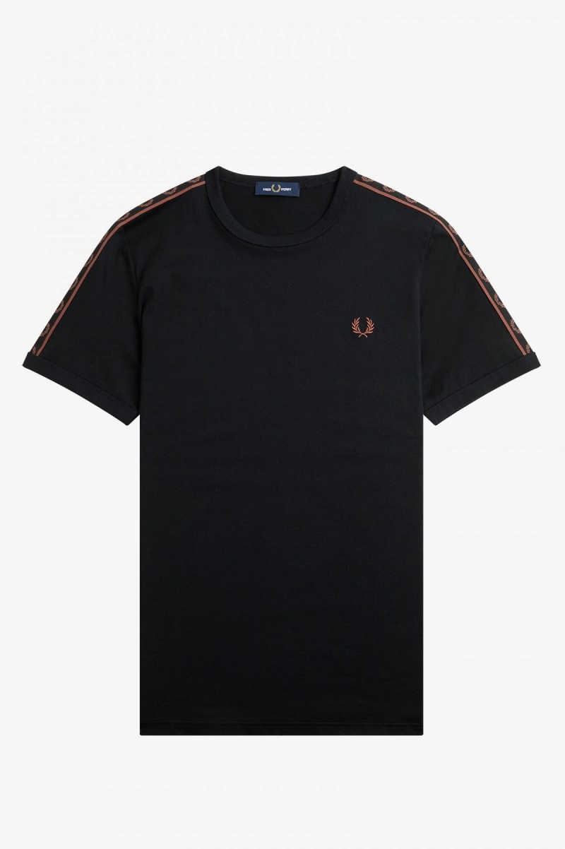 Camiseta Fred Perry Contrast Tape Ringer Hombre Negros Marrom | AMXWC92332