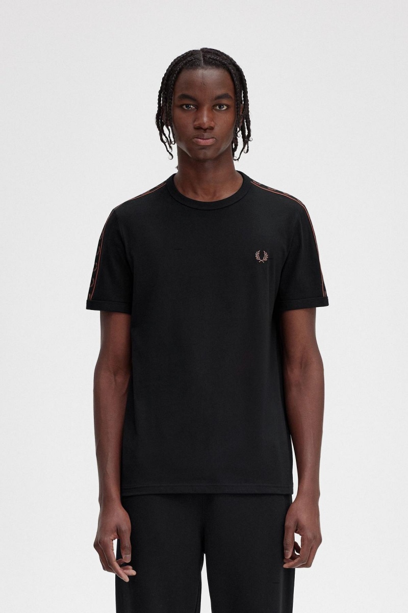 Camiseta Fred Perry Contrast Tape Ringer Hombre Negros Marrom | AMXWC92332