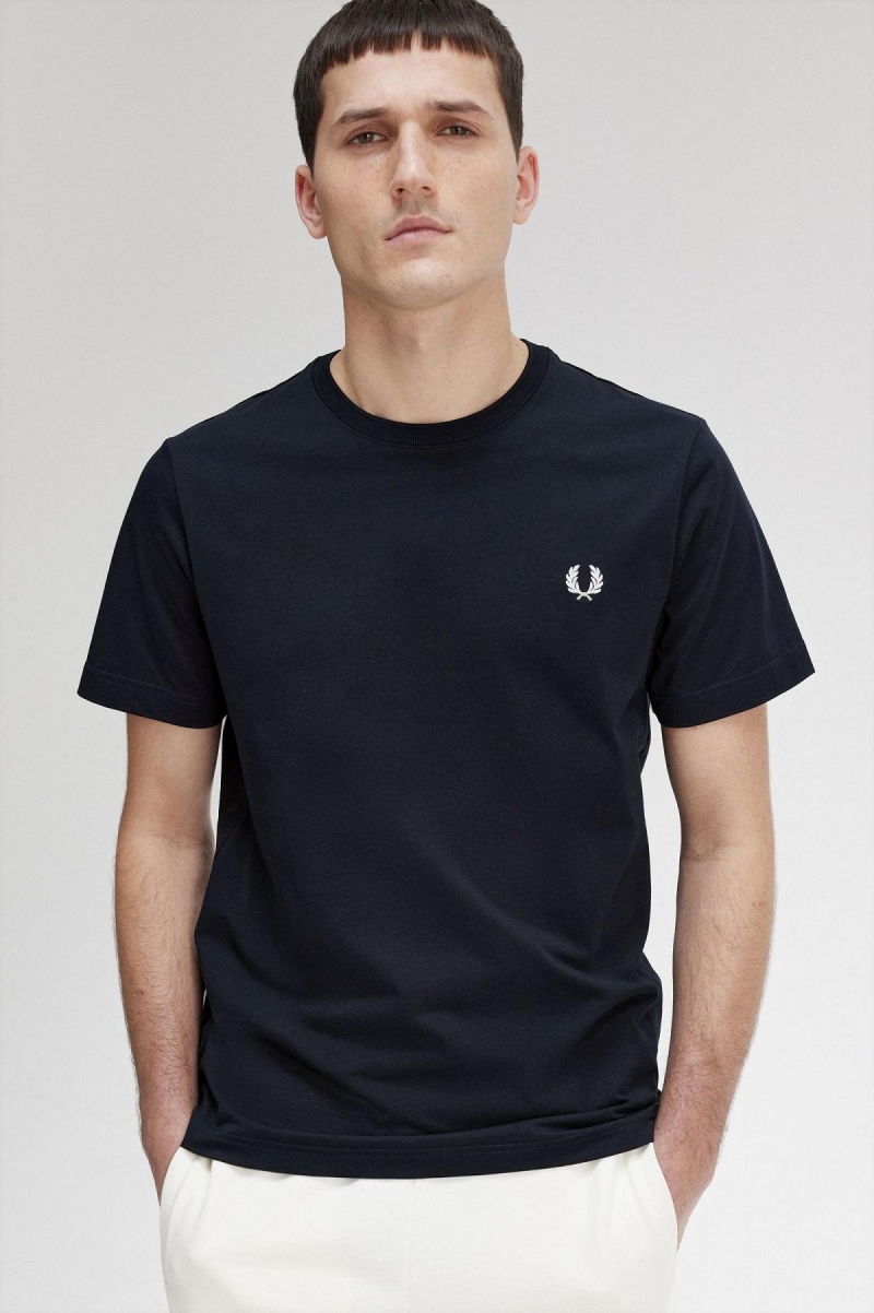 Camiseta Fred Perry Crew Neck Hombre Azul Marino | MXXMI10441