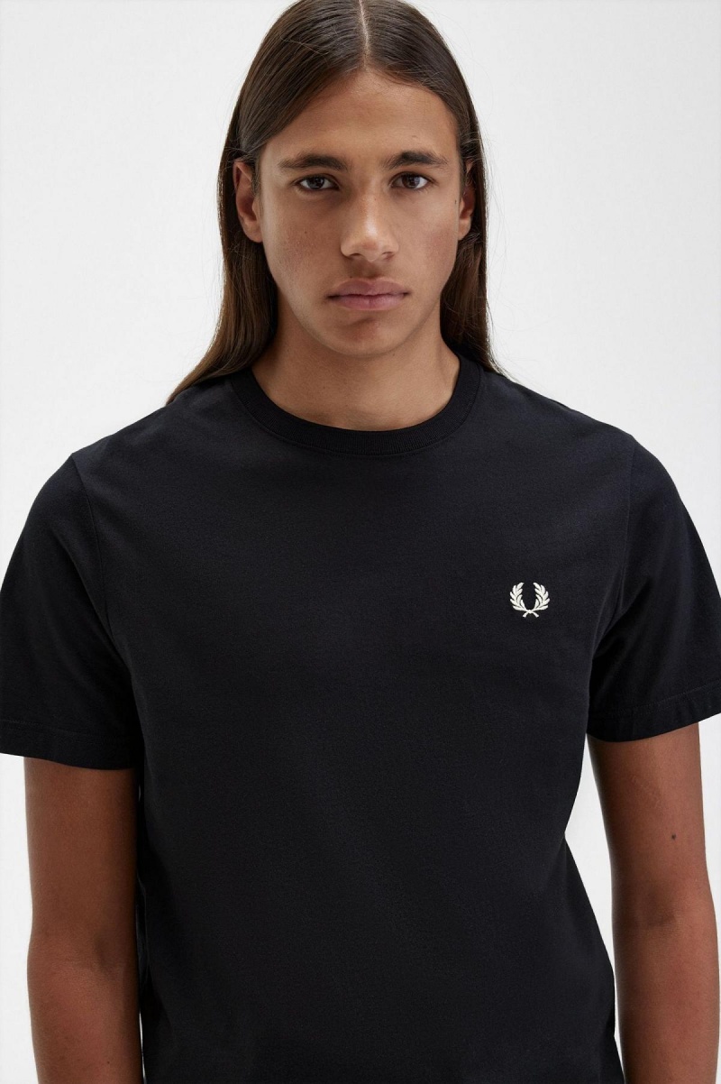 Camiseta Fred Perry Crew Neck Hombre Negros | QMXUV85161