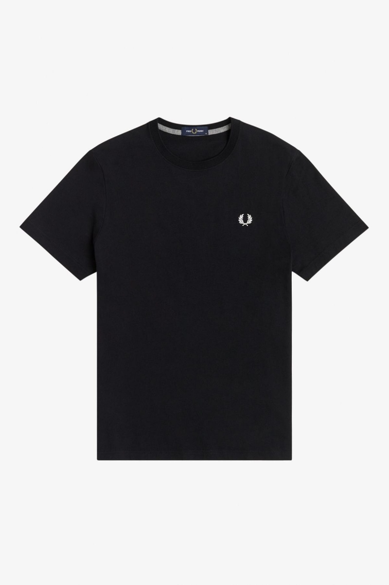 Camiseta Fred Perry Crew Neck Hombre Negros | QMXUV85161