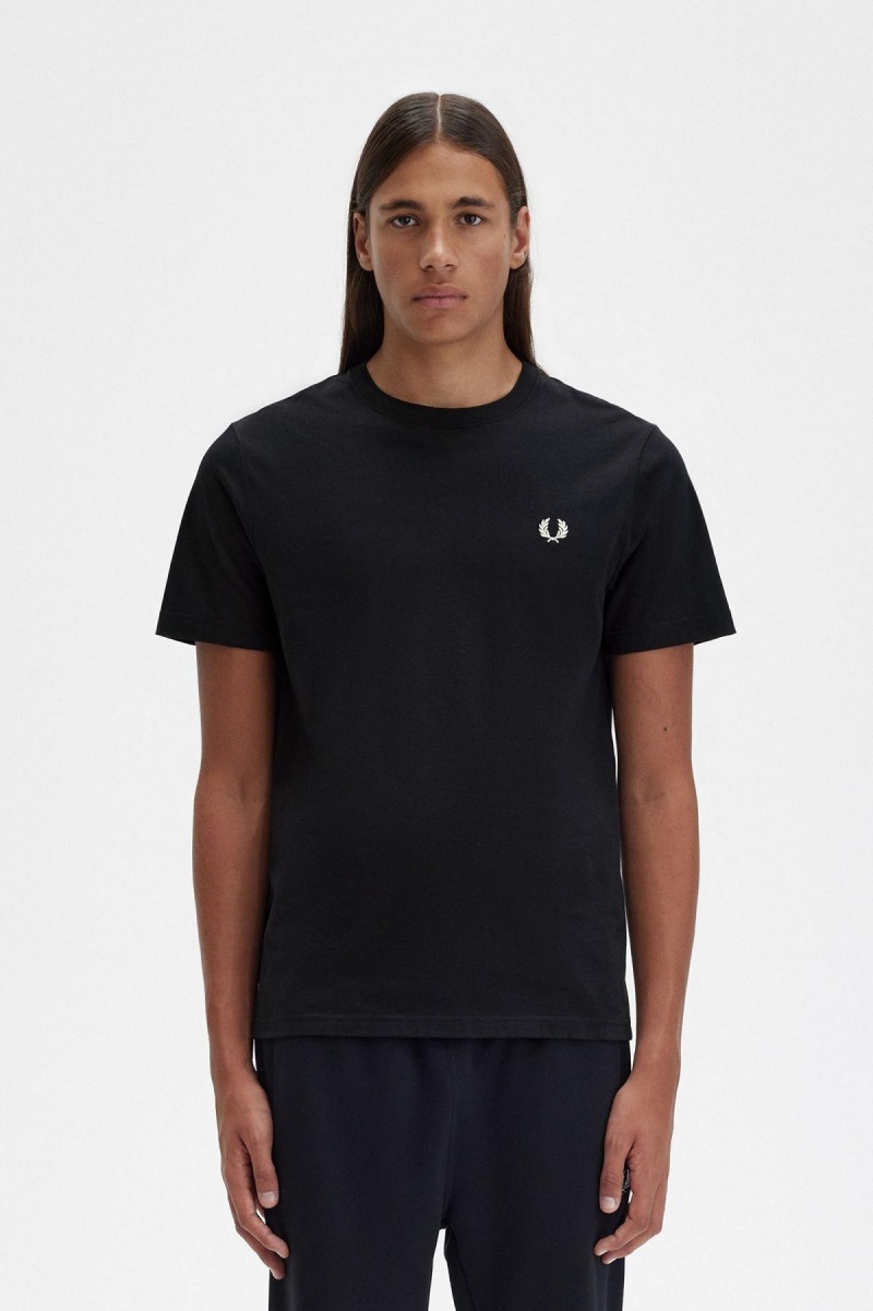 Camiseta Fred Perry Crew Neck Hombre Negros | QMXUV85161