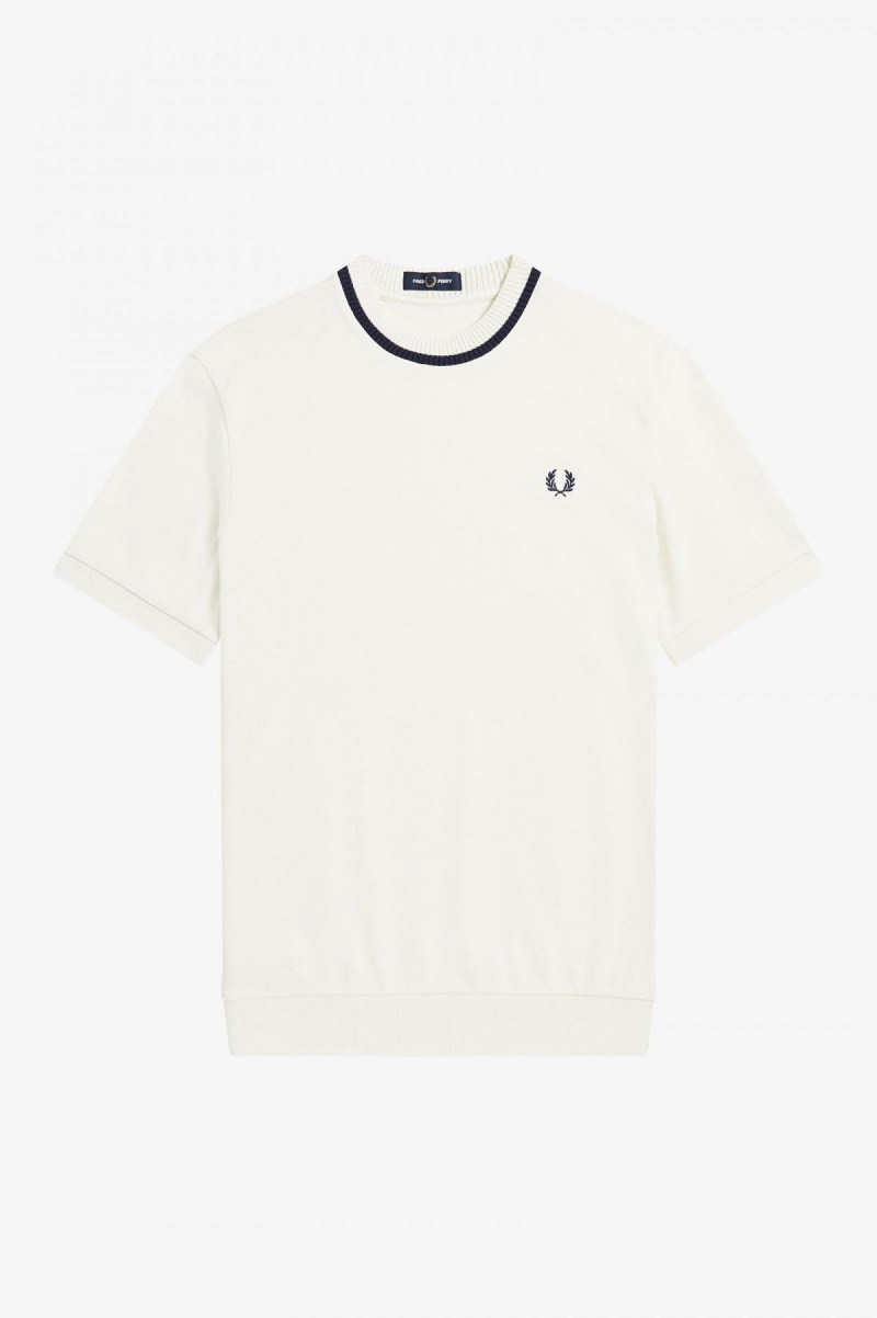 Camiseta Fred Perry Crew Neck Piqué Hombre Ecru | DMXKV70260