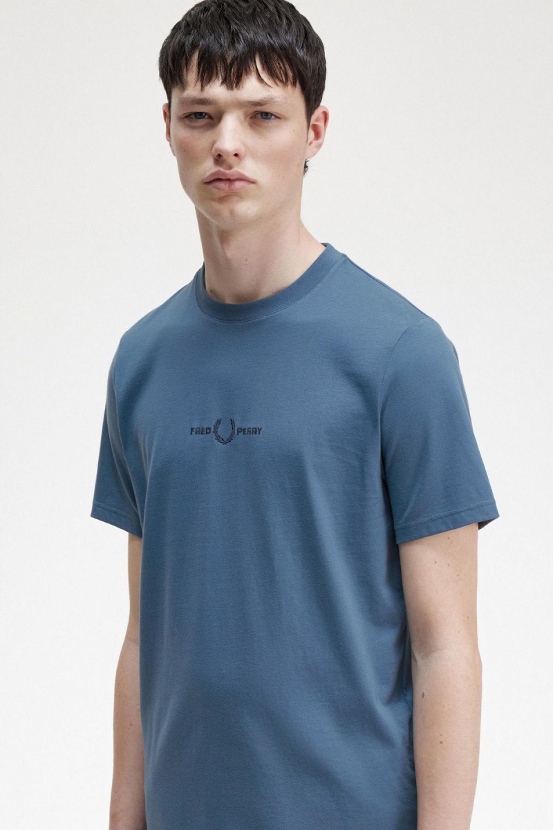 Camiseta Fred Perry Embroidered Hombre Azules | XMXBH29600