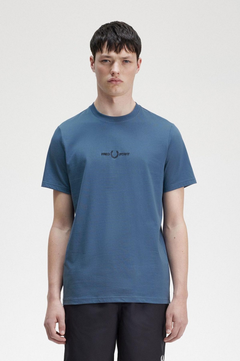 Camiseta Fred Perry Embroidered Hombre Azules | XMXBH29600