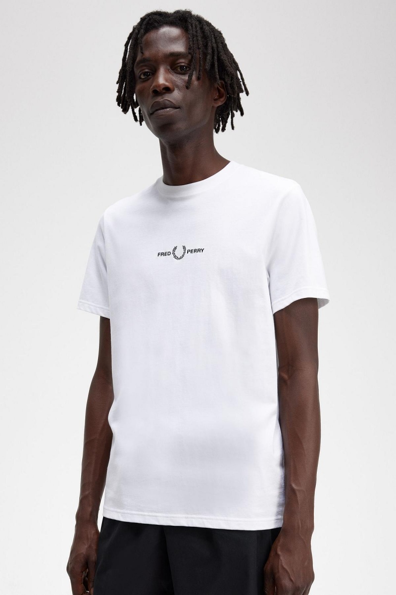 Camiseta Fred Perry Embroidered Hombre Blancos | MXXBR22564