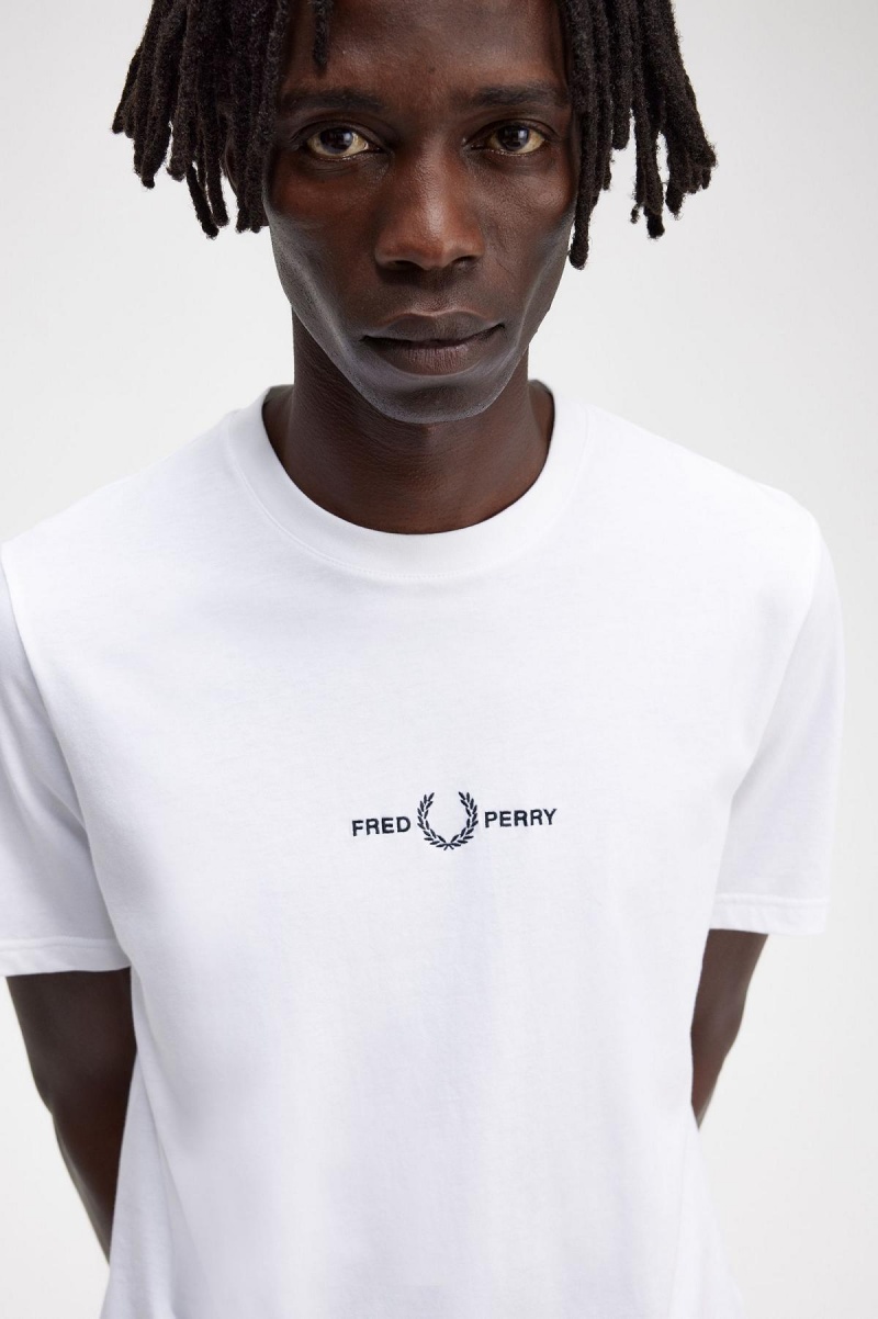 Camiseta Fred Perry Embroidered Hombre Blancos | MXXBR22564