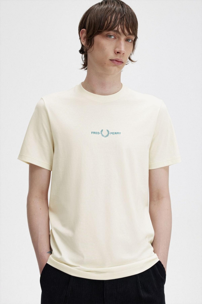 Camiseta Fred Perry Embroidered Hombre Ecru | MXJKU10200