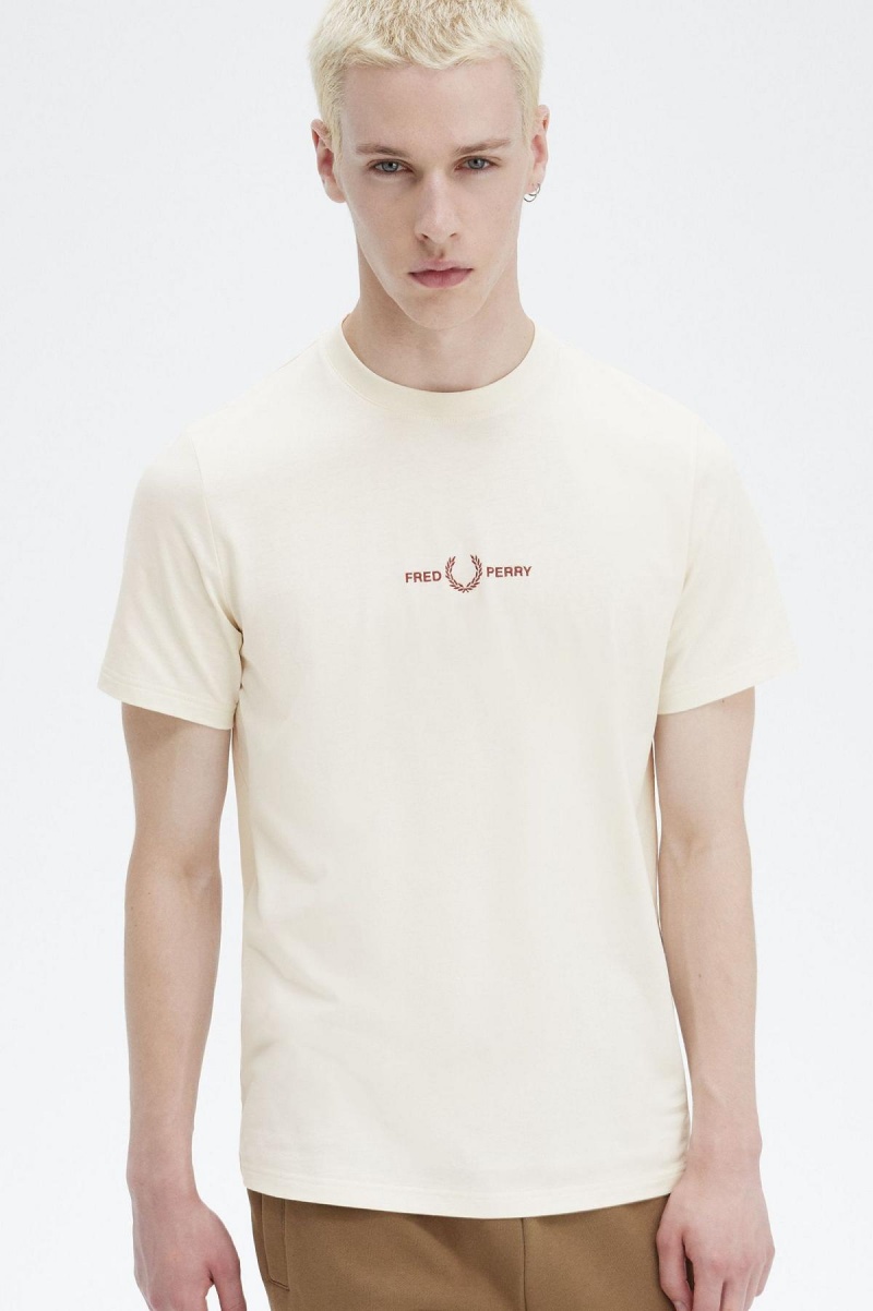 Camiseta Fred Perry Embroidered Hombre Ecru | MXEGJ99428