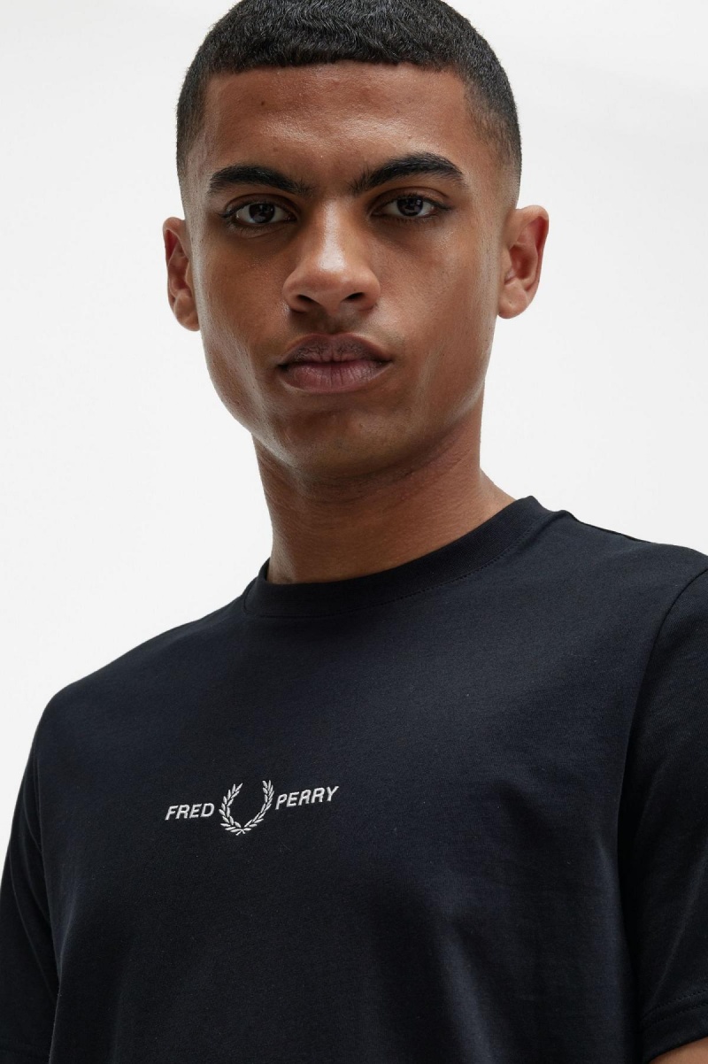 Camiseta Fred Perry Embroidered Hombre Negros | MXXMI89254