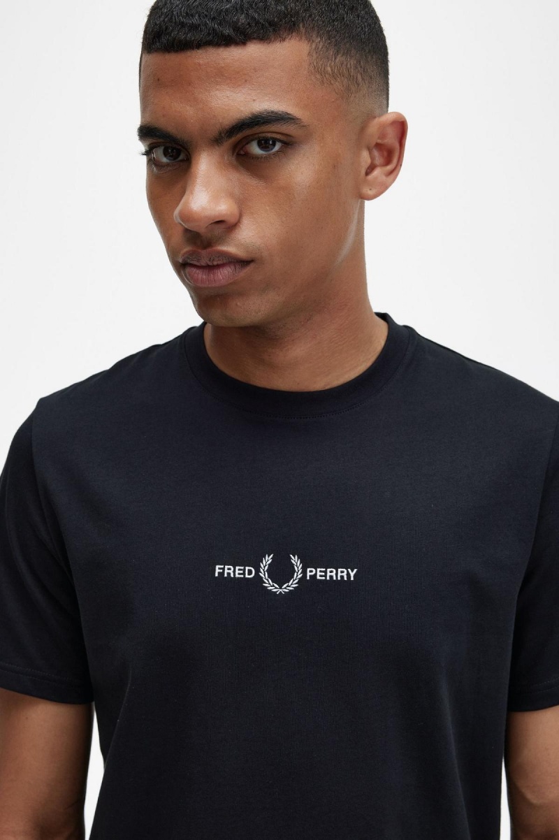 Camiseta Fred Perry Embroidered Hombre Negros | MXXMI89254