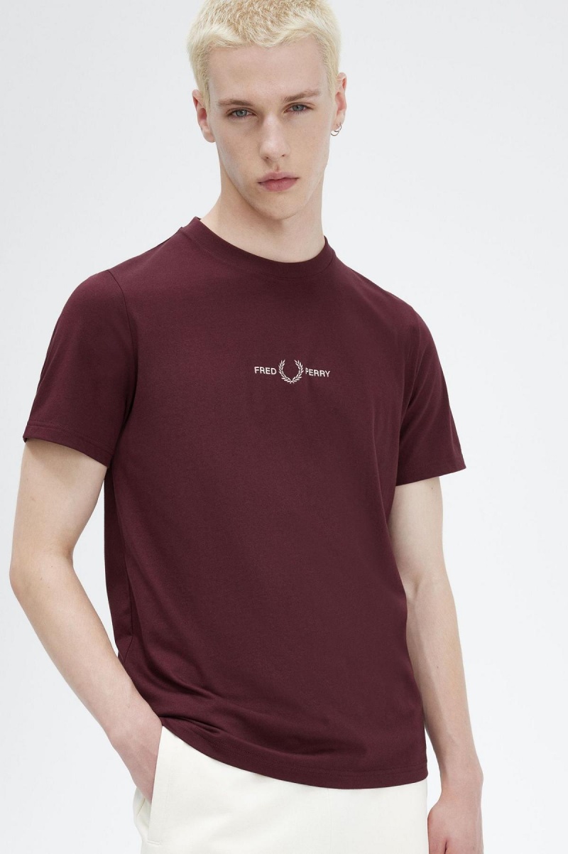 Camiseta Fred Perry Embroidered Hombre Oxblood | MXCVG34869