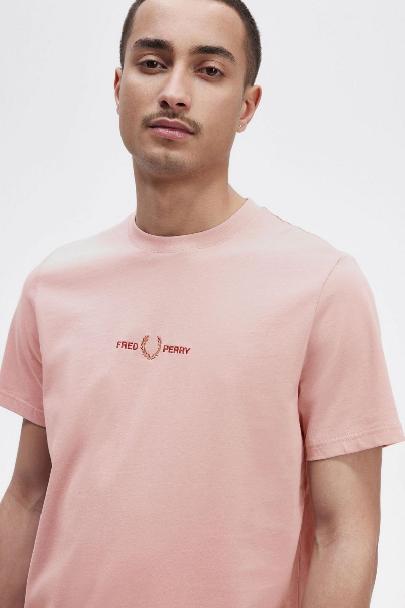 Camiseta Fred Perry Embroidered Hombre Rosas Rosas | AMXWC40187