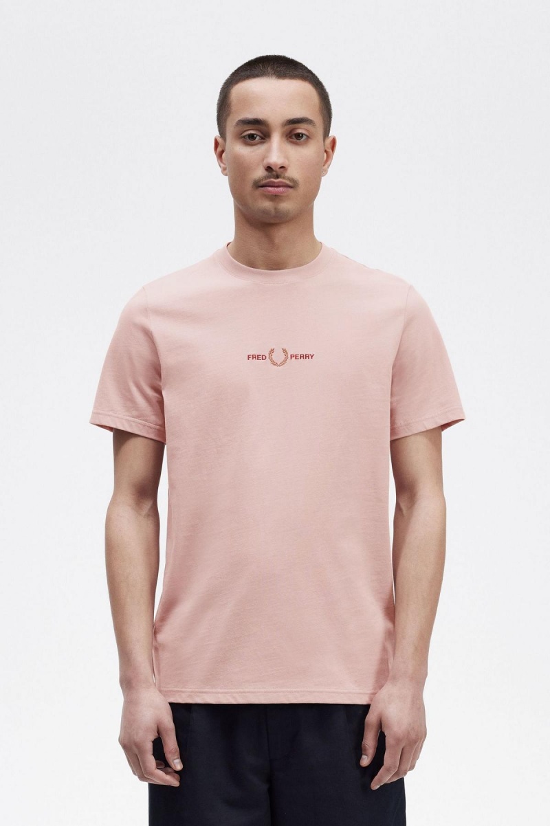 Camiseta Fred Perry Embroidered Hombre Rosas Rosas | AMXWC40187