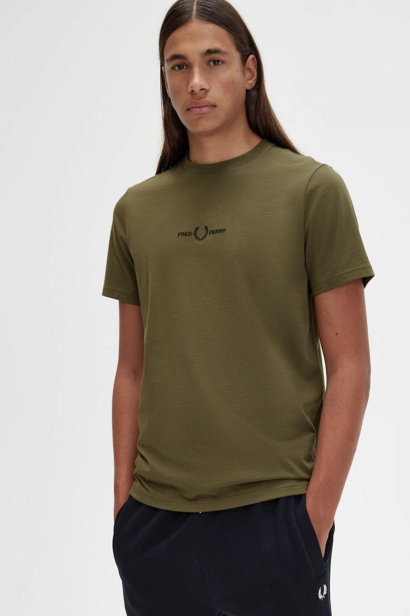 Camiseta Fred Perry Embroidered Hombre Verdes | MMXHR58217