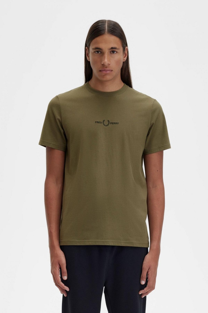 Camiseta Fred Perry Embroidered Hombre Verdes | MMXHR58217