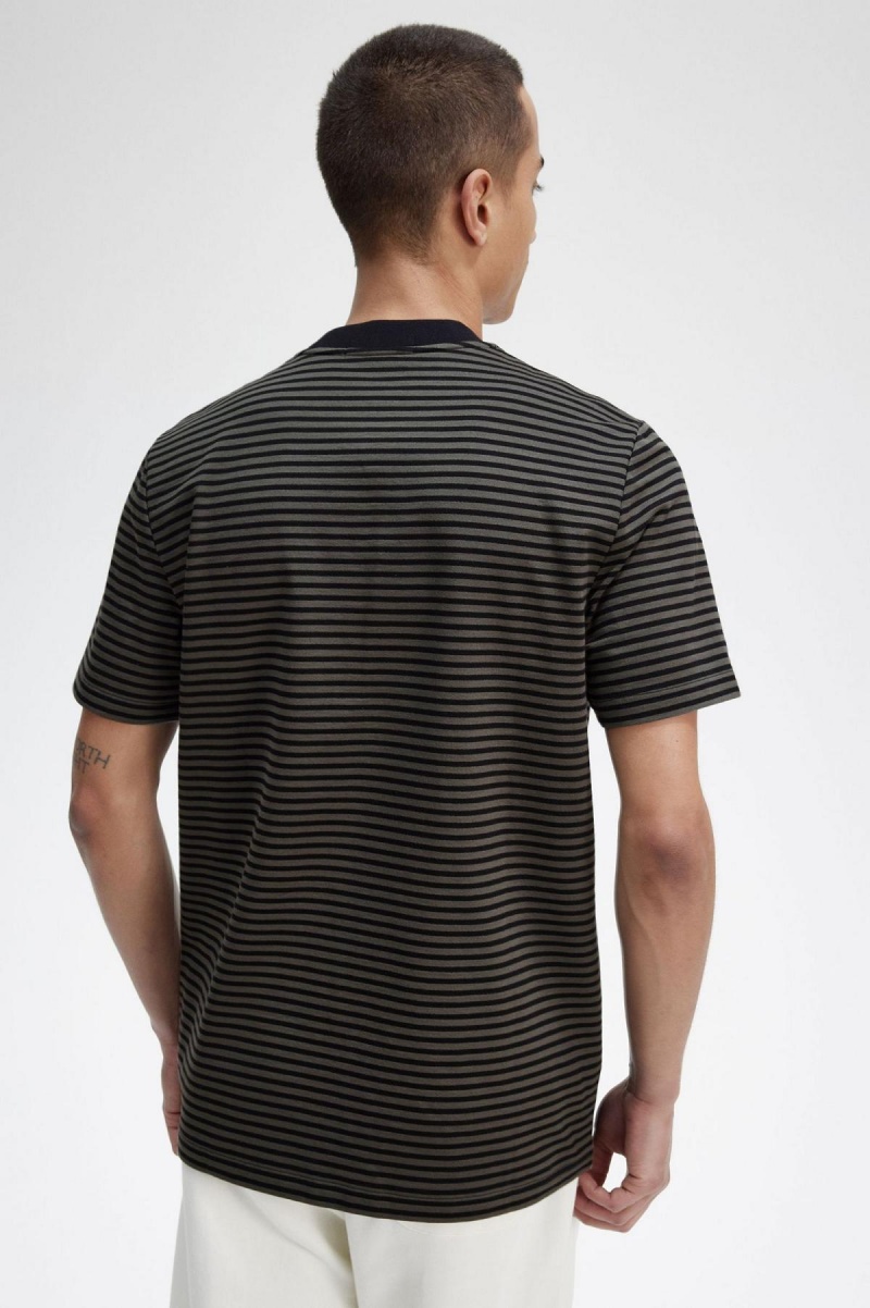 Camiseta Fred Perry Fine Stripe Heavyweight Hombre Negros Verdes | EMXHC24705