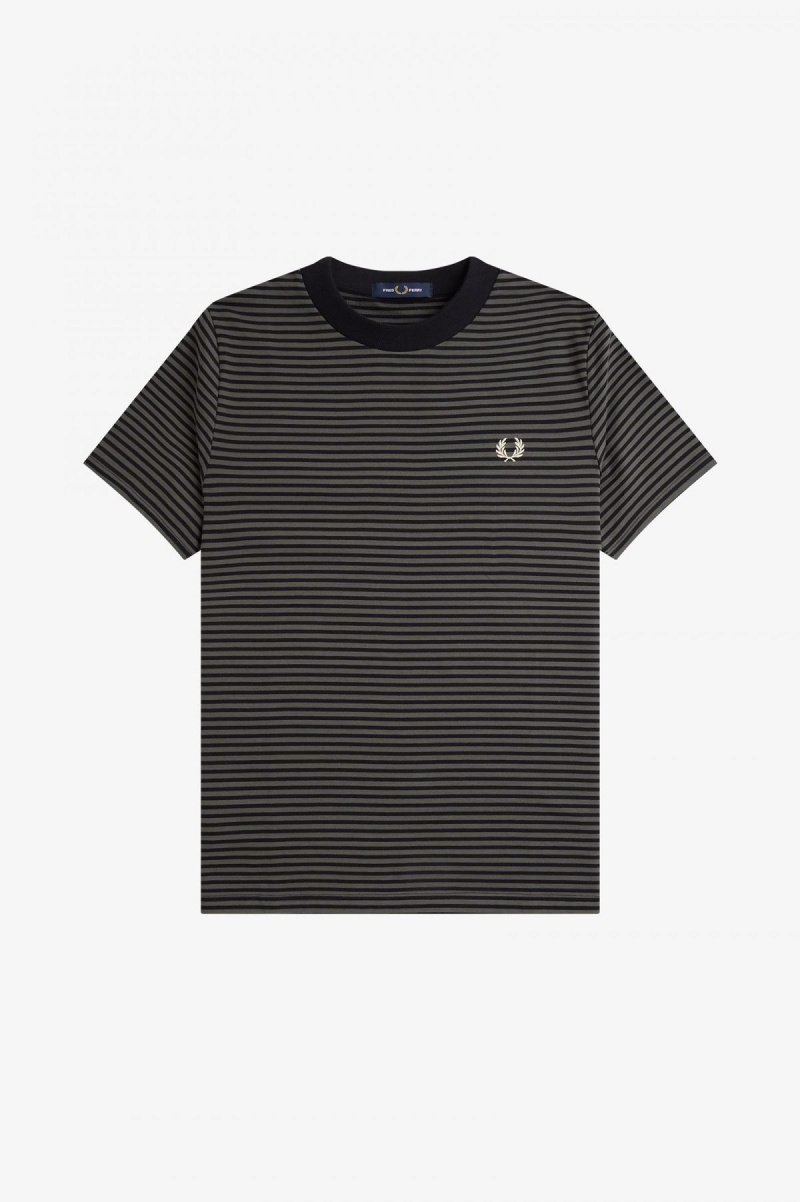 Camiseta Fred Perry Fine Stripe Heavyweight Hombre Negros Verdes | EMXHC24705