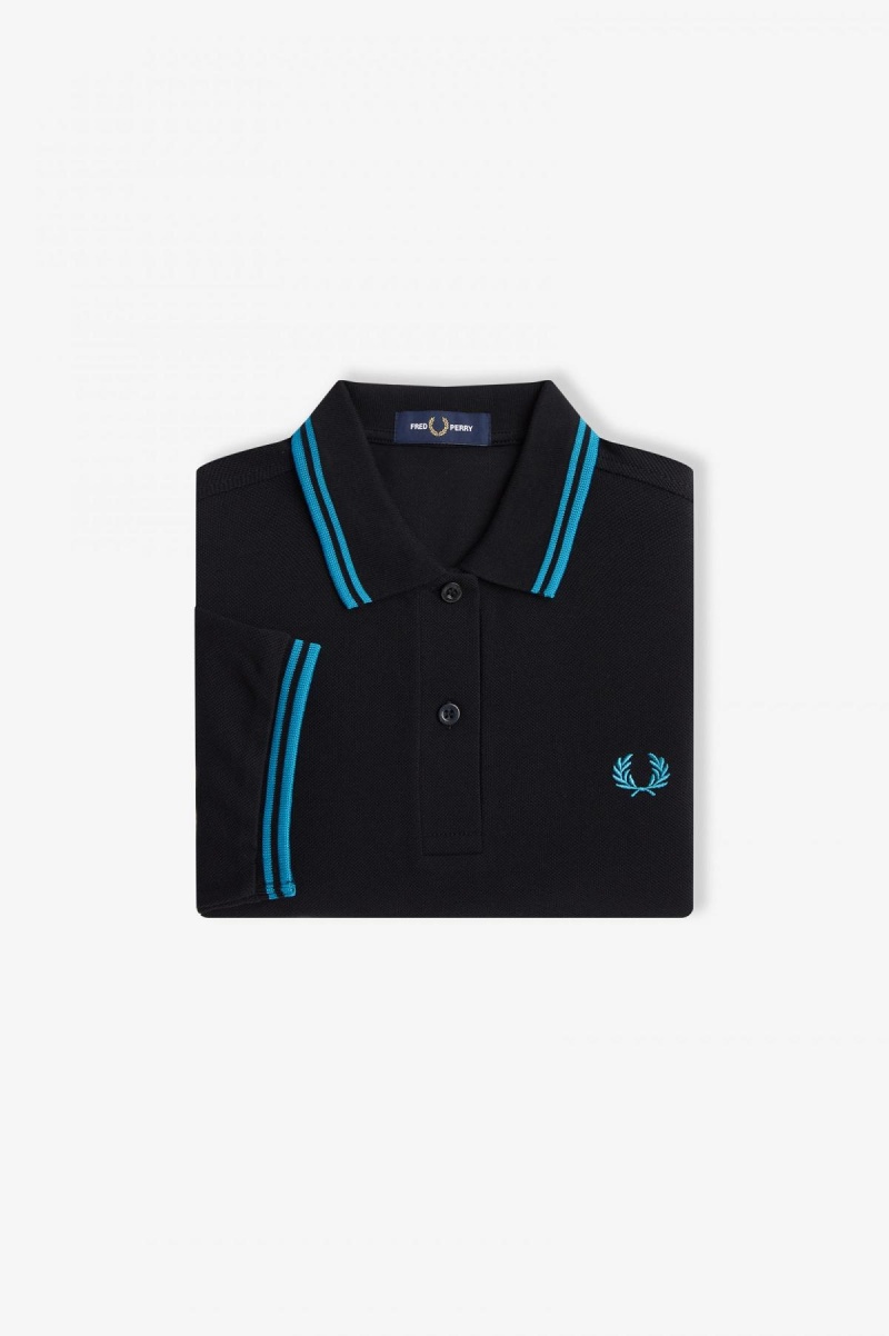 Camiseta Fred Perry G3600 Mujer Negros Azules Azules | GMXUC36291