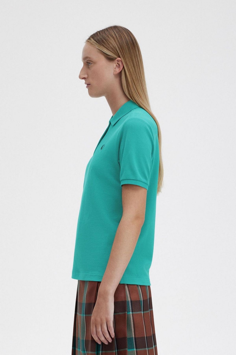 Camiseta Fred Perry G6000 Mujer Verde Menta Oscuro Negros | XMXBH32765