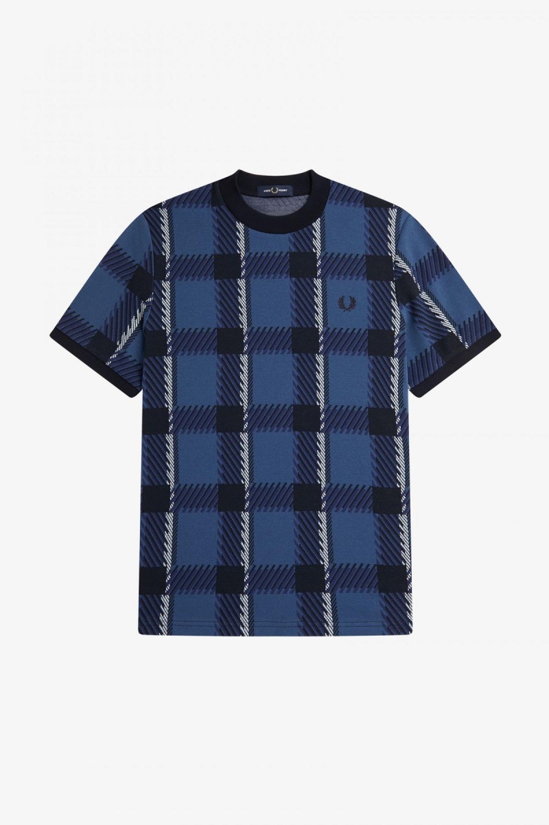 Camiseta Fred Perry Glitch Tartan Hombre Azules | MXXBR50567