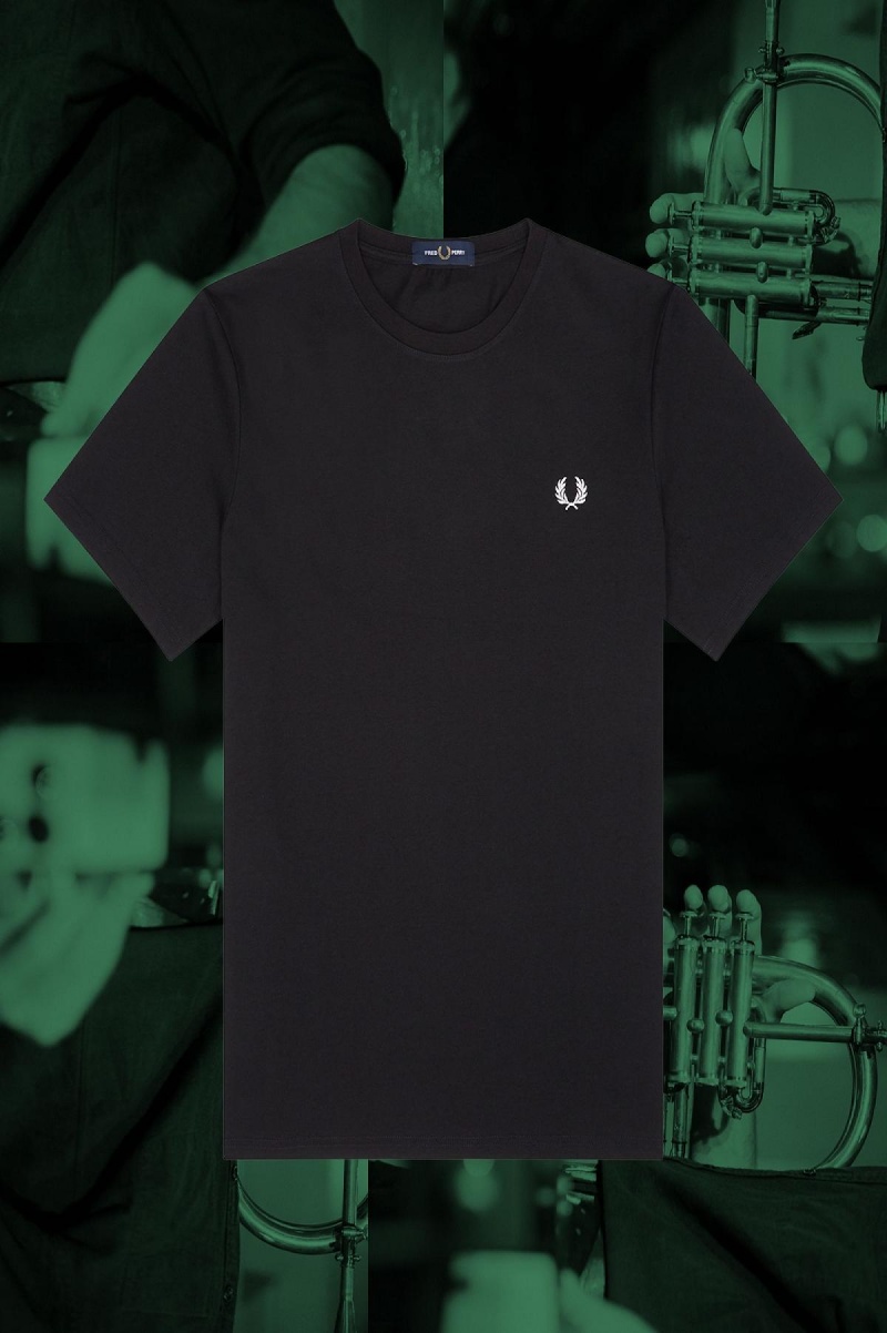 Camiseta Fred Perry Hamburg Ringer Hombre Negros | MXEGJ16613