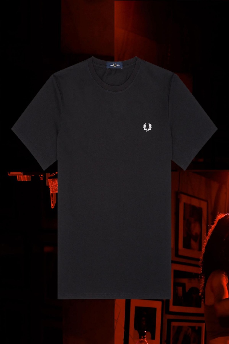 Camiseta Fred Perry Munich Ringer Hombre Negros | MMXHR51278