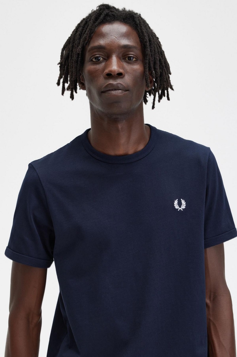 Camiseta Fred Perry Ringer Hombre Azul Marino | MXICD37074