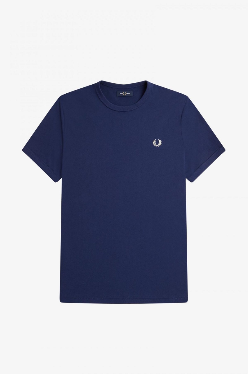 Camiseta Fred Perry Ringer Hombre Azul Marino Blancos | DMXKV49544