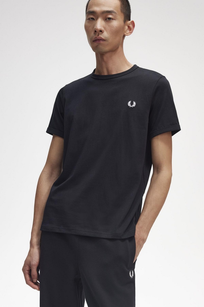 Camiseta Fred Perry Ringer Hombre Negros | SMXNY75562