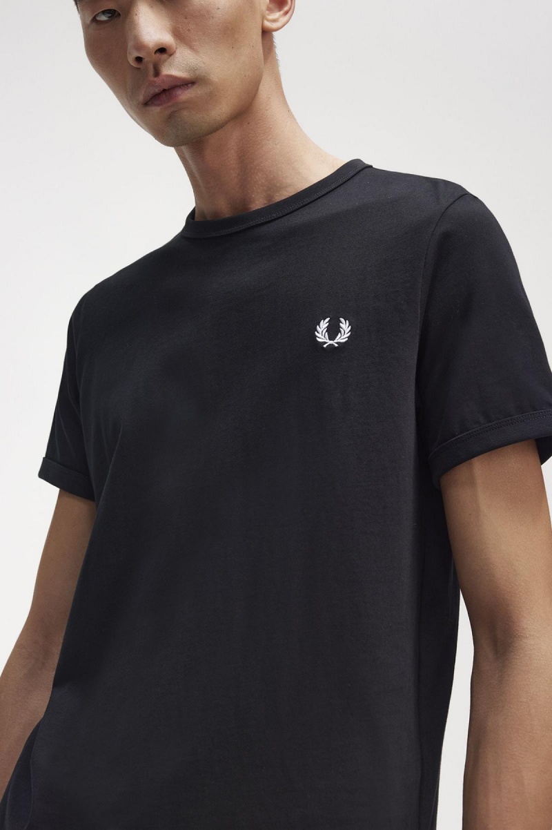 Camiseta Fred Perry Ringer Hombre Negros | SMXNY75562