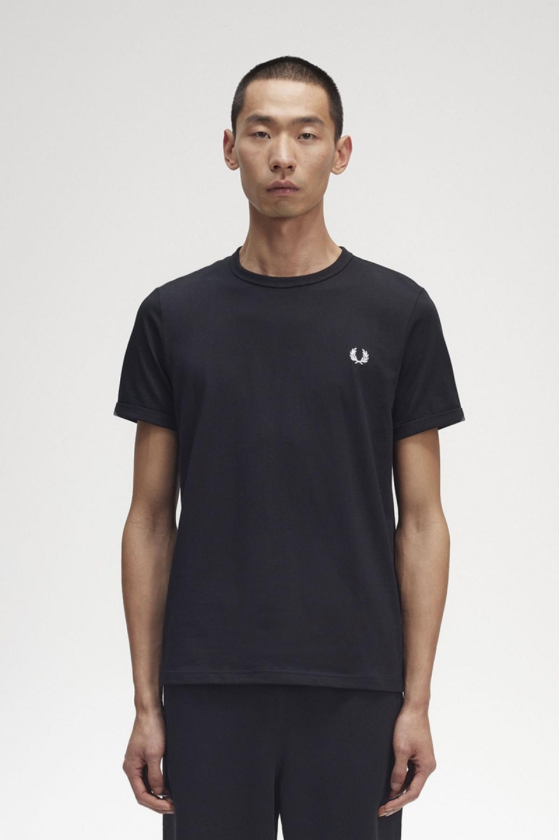 Camiseta Fred Perry Ringer Hombre Negros | SMXNY75562