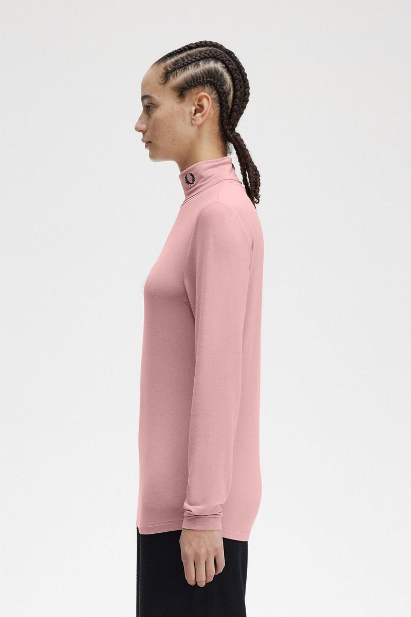 Camiseta Fred Perry Roll Neck Top Mujer Rosas Rosas | QMXUV24628