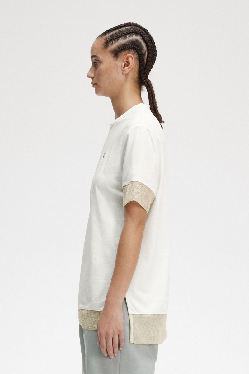 Camiseta Fred Perry Sheer Trim Piqué Mujer Blancos | MXEGJ71735