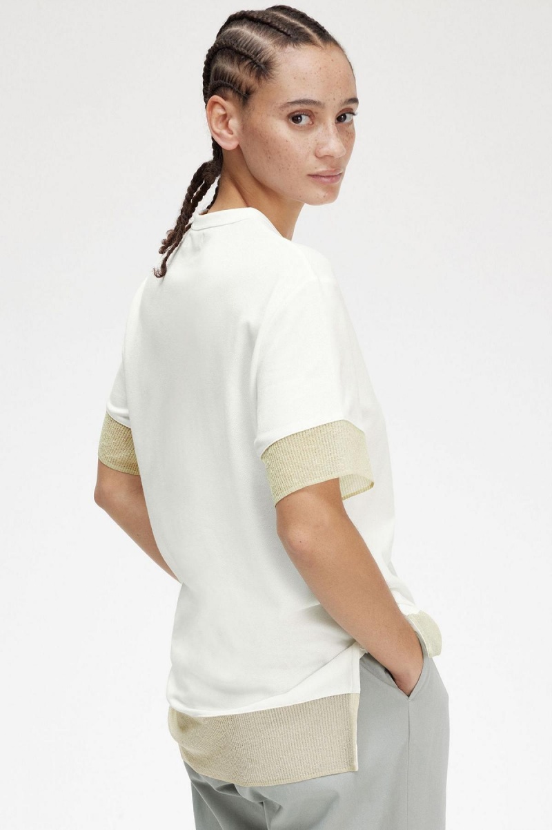 Camiseta Fred Perry Sheer Trim Piqué Mujer Blancos | MXEGJ71735