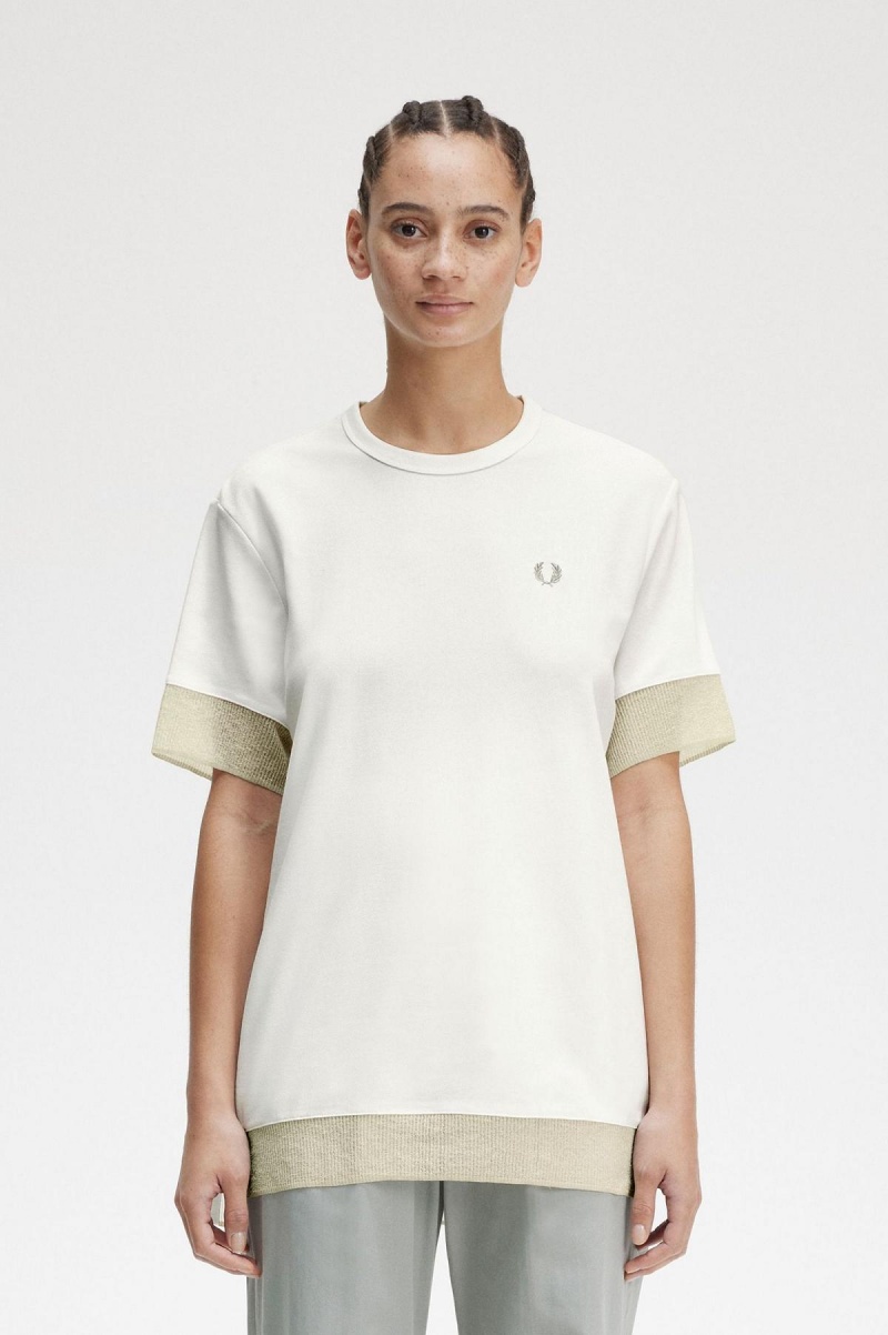 Camiseta Fred Perry Sheer Trim Piqué Mujer Blancos | MXEGJ71735