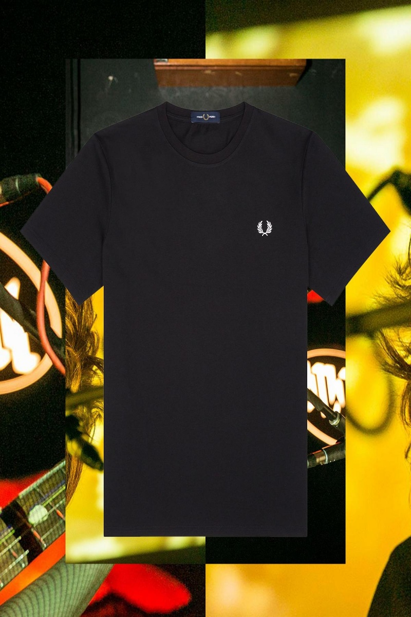 Camiseta Fred Perry Stockholm Ringer Hombre Negros | UMXTG31468