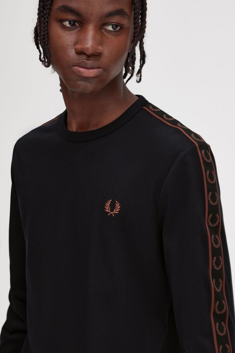 Camiseta Fred Perry Taped Long Sleeve Hombre Negros Marrom | TMXWZ79278