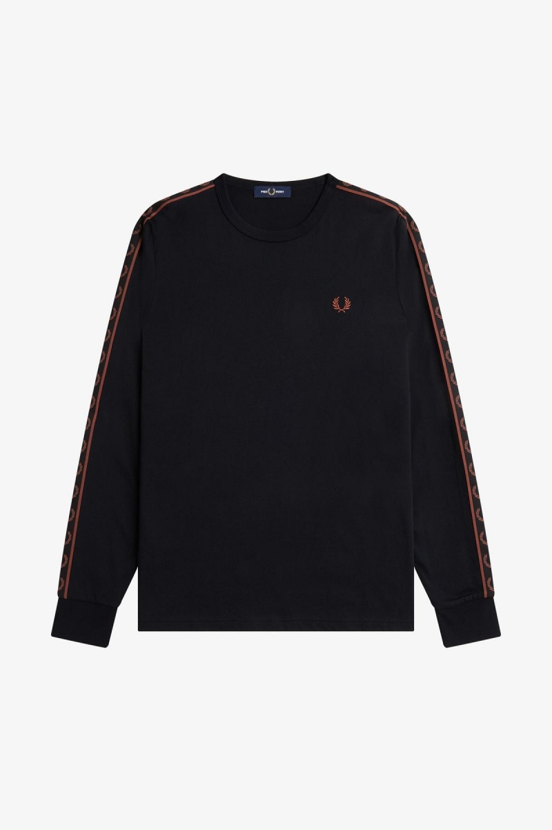 Camiseta Fred Perry Taped Long Sleeve Hombre Negros Marrom | TMXWZ79278