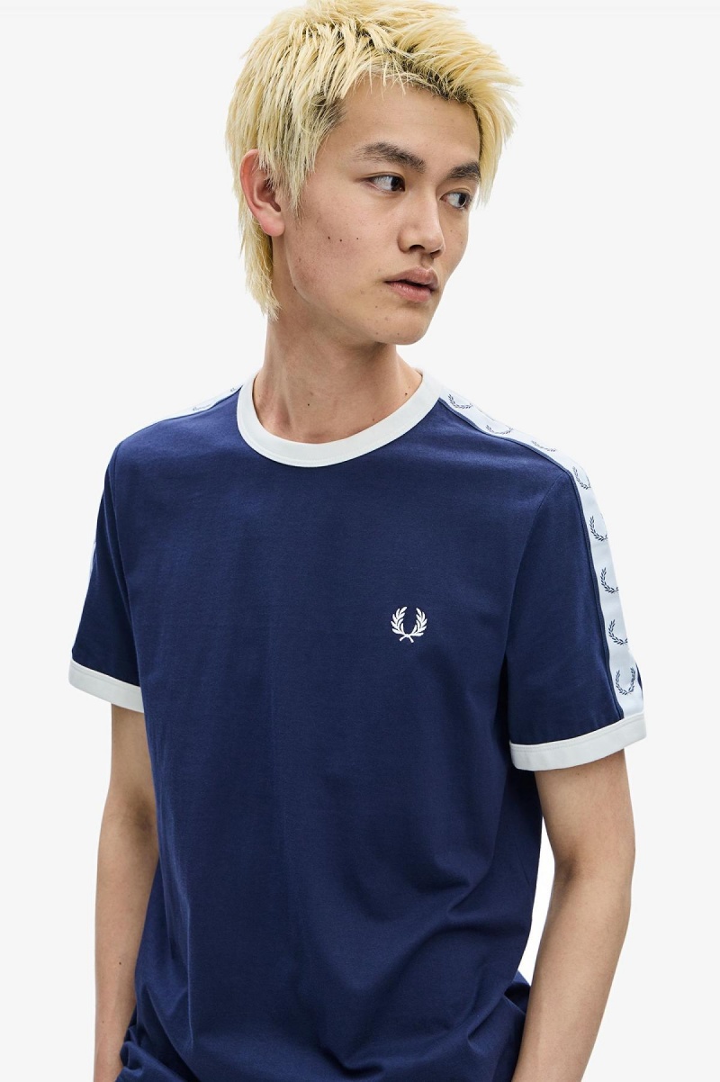 Camiseta Fred Perry Taped Ringer Hombre Azules | MXJZR43773