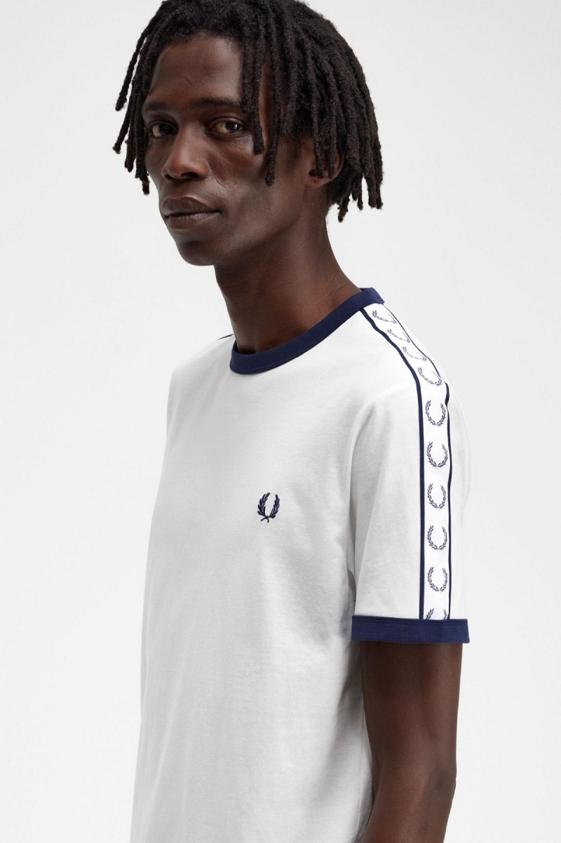 Camiseta Fred Perry Taped Ringer Hombre Blancos | MMXHR75711