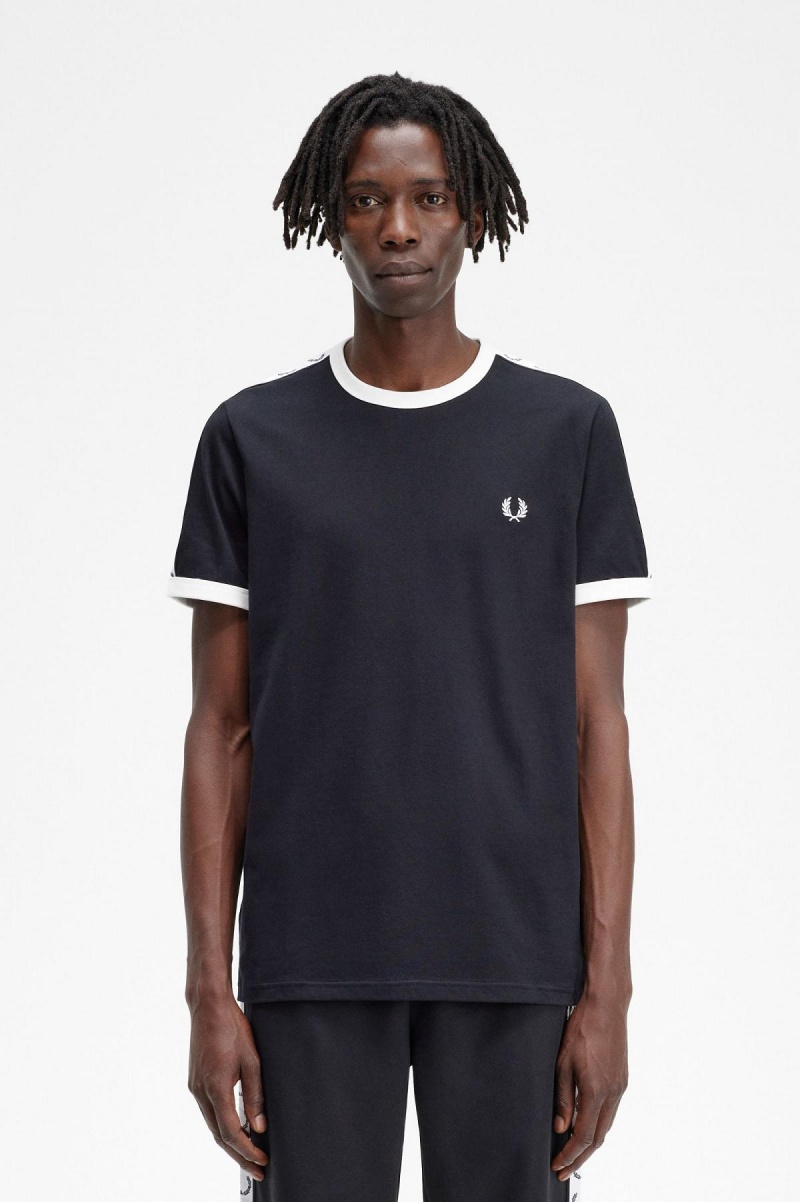 Camiseta Fred Perry Taped Ringer Hombre Negros | EMXVG94336